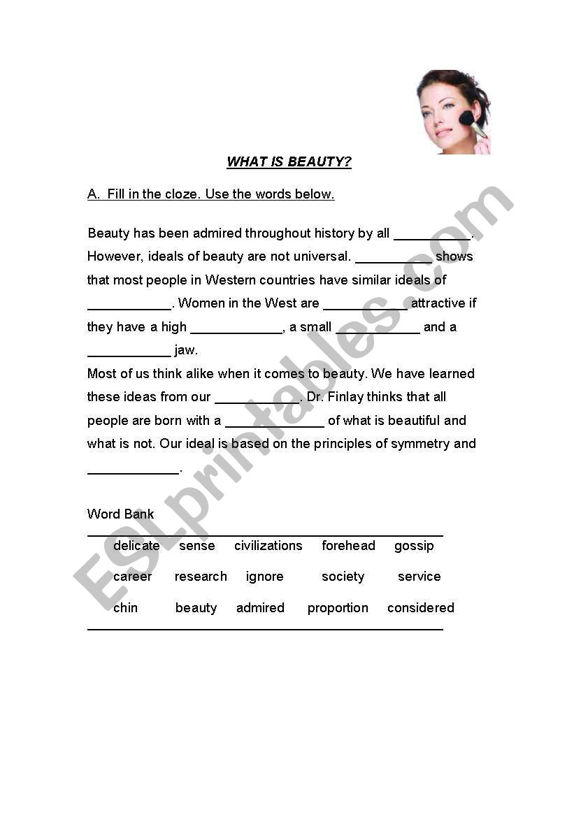 what is Beauty? Cloze worksheet