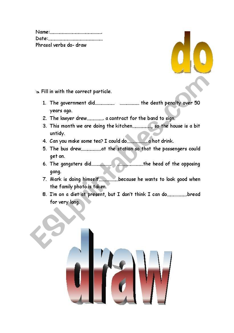 phrasal verbs (do/ draw) +key worksheet