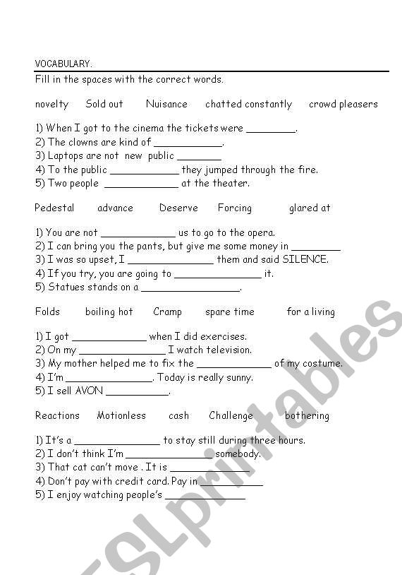 Vocabulary worksheet
