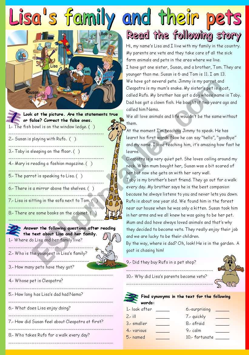 LISAÂ´S FAMILY AND THEIR PETS (B&W VERSION+KEY INCLUDED)