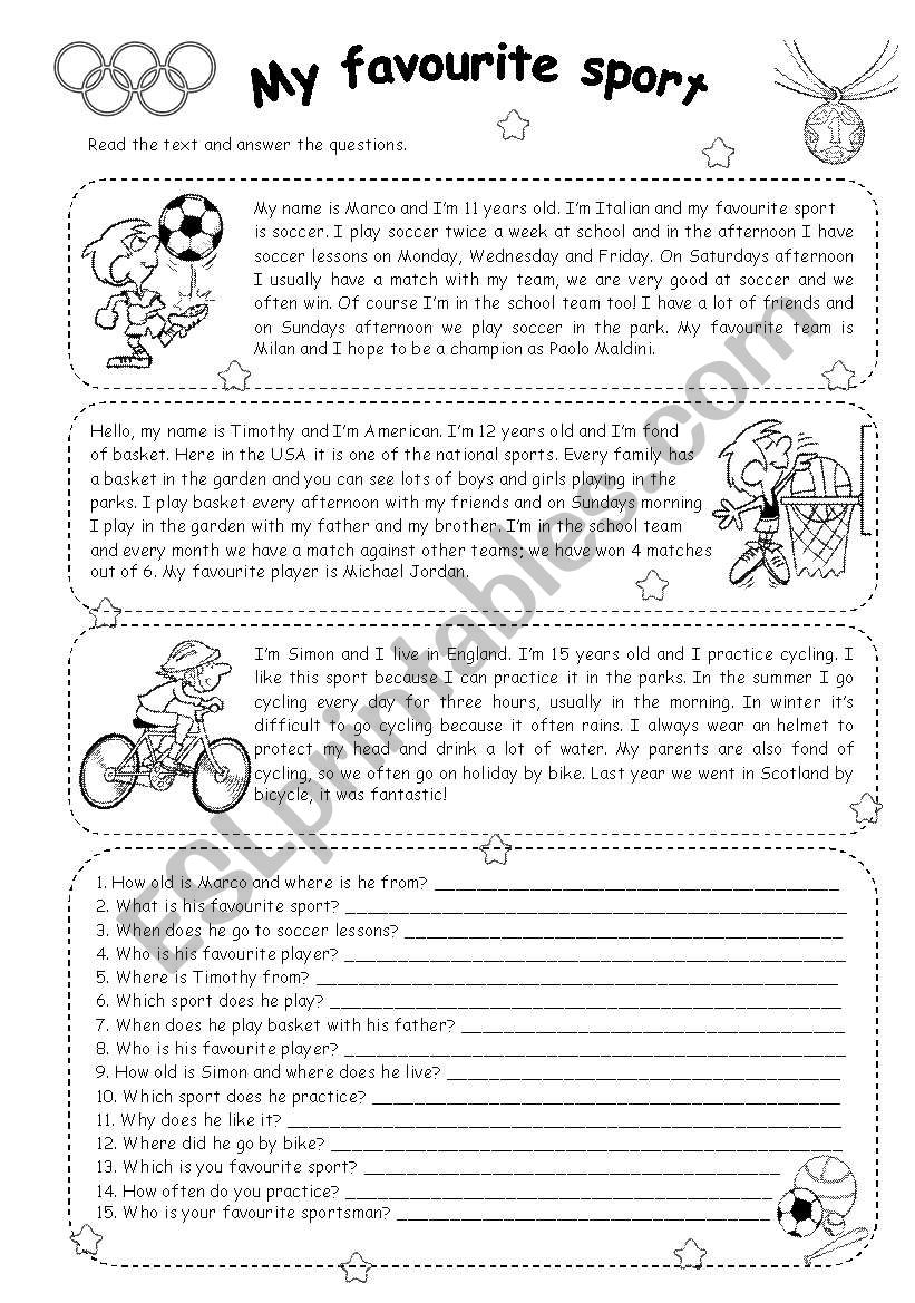 MY FAVOURITE SPORT - READING worksheet