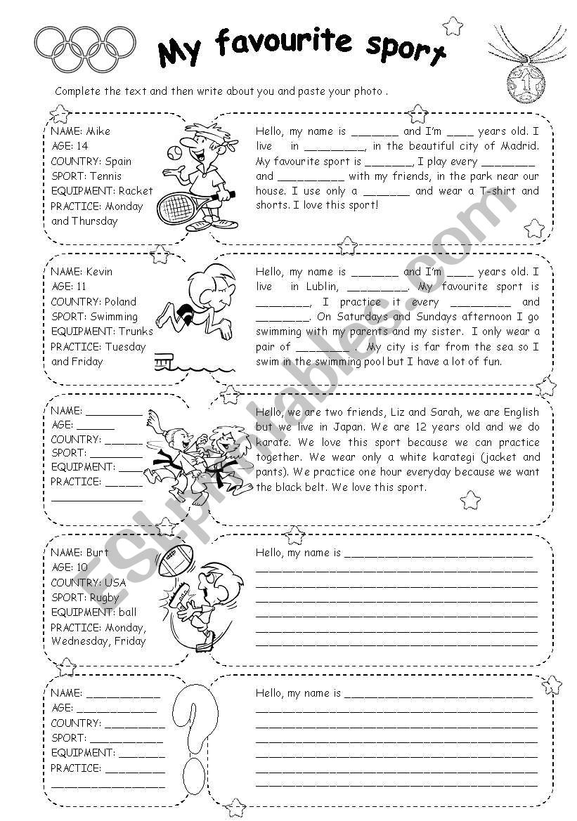 MY FAVOURITE SPORT - WRITING worksheet