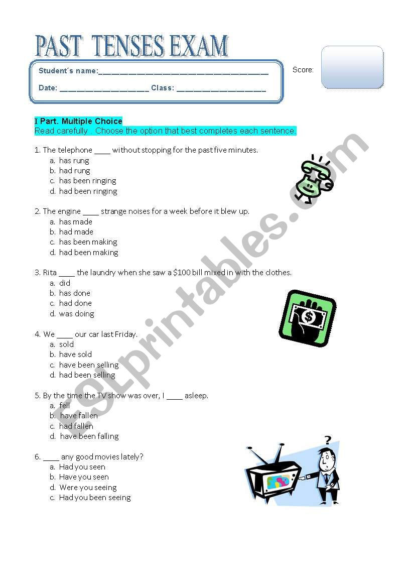 Past tenses mixed exam worksheet