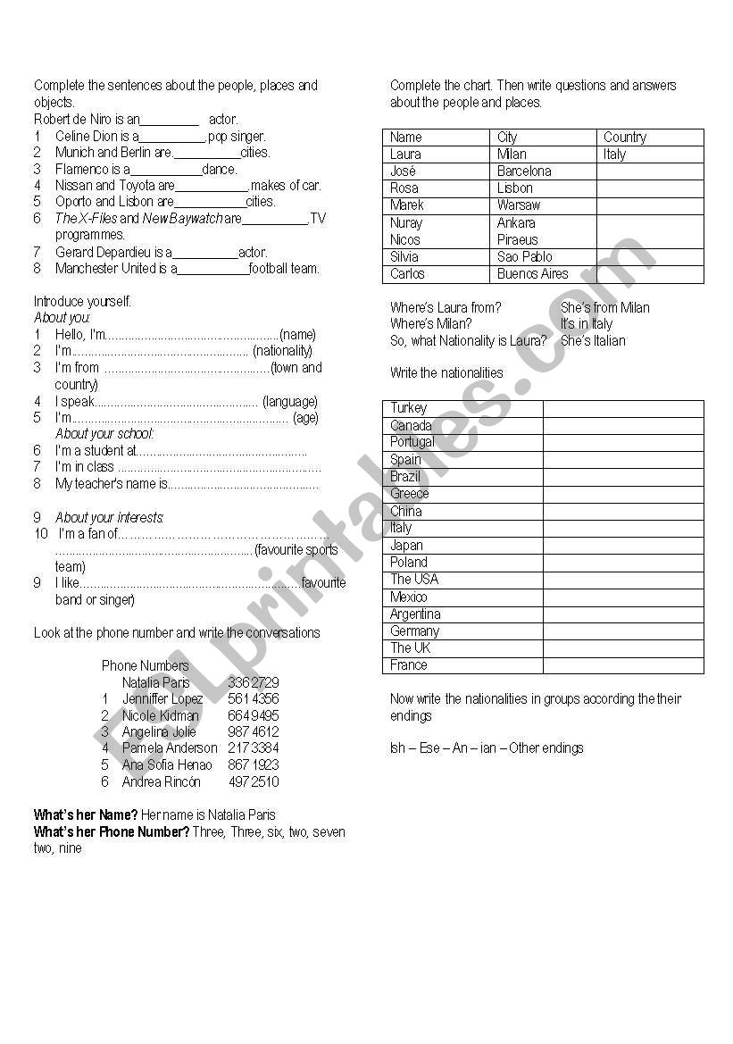 nationalities worksheet