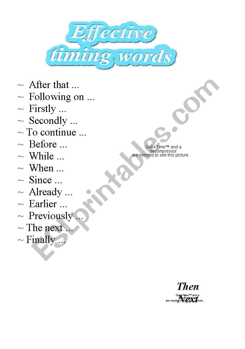 Effective Timing Words worksheet