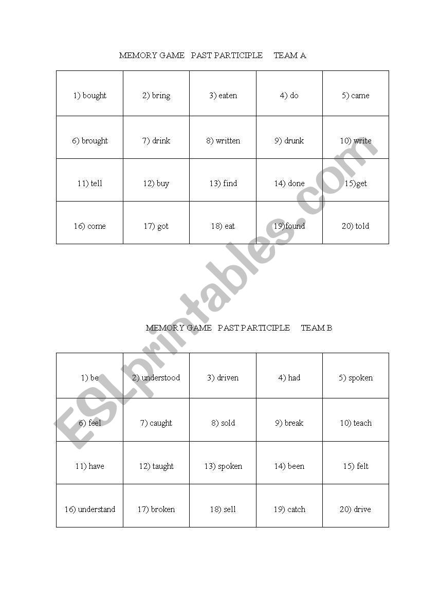 MEMORY GAME worksheet