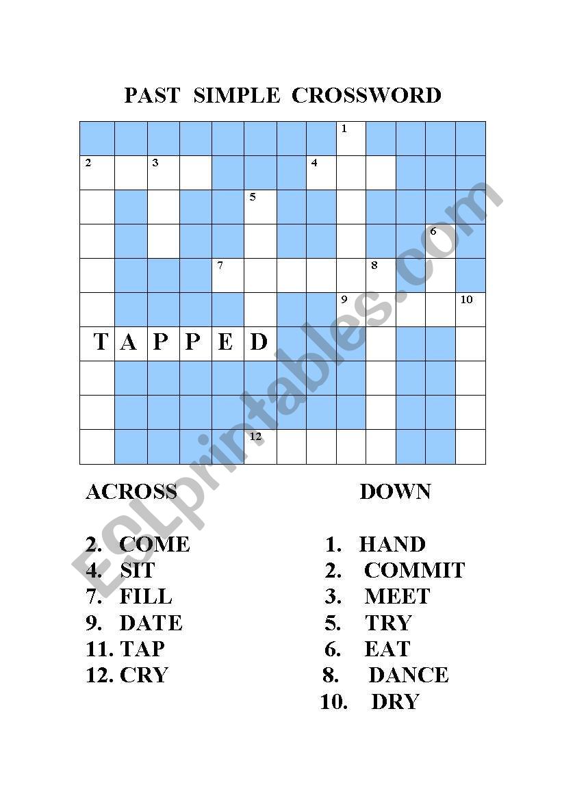 Crossword on past simple worksheet