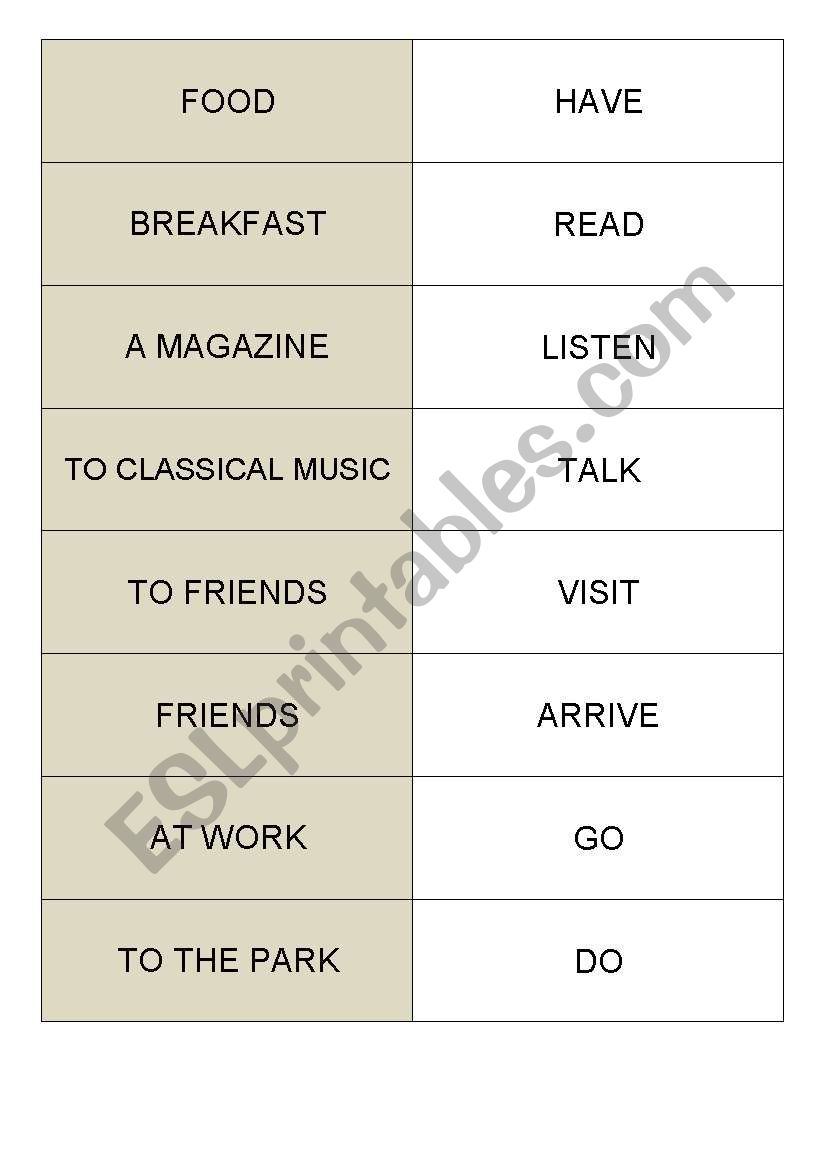 daily activities dominoes  worksheet