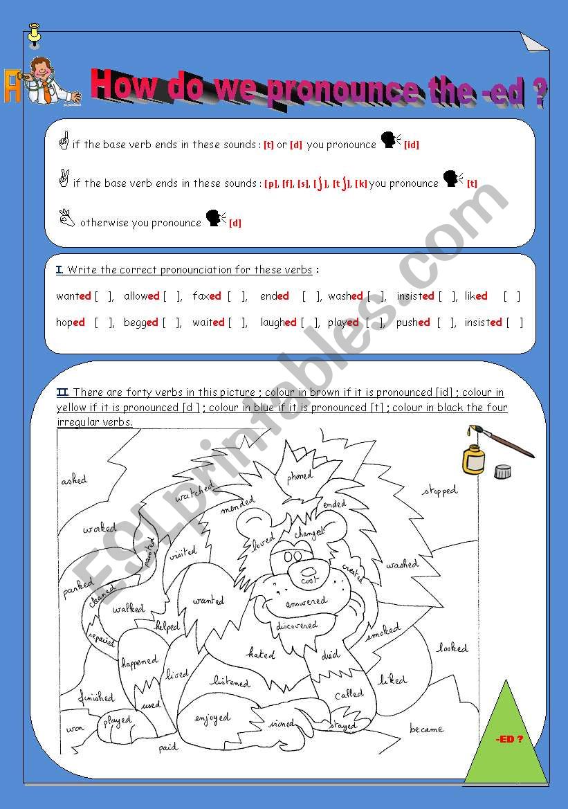 how do we pronounce the -ED ? worksheet