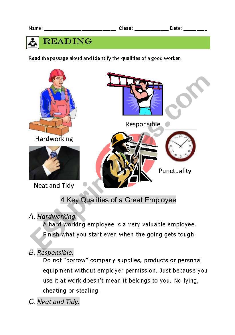 Reading Activties- Working Value