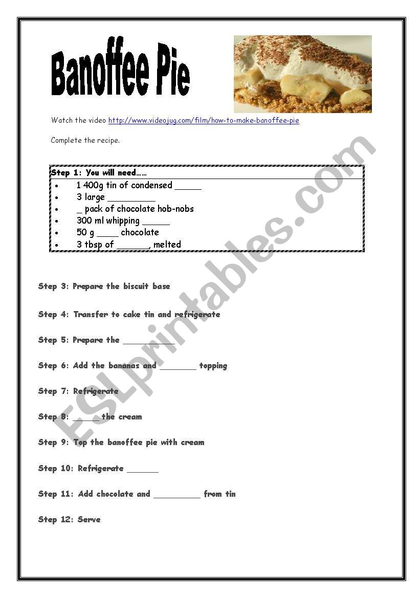 How to make Banoffee Pie worksheet