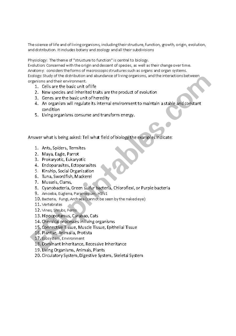 Biology Quiz worksheet