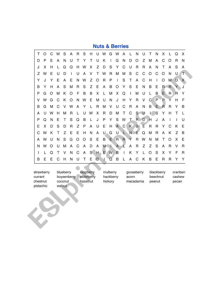 Nuts and Berries Crossword worksheet