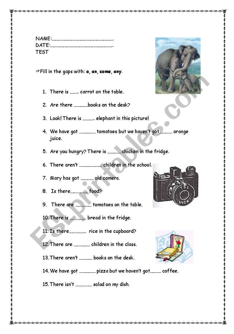a-an-some-any test worksheet
