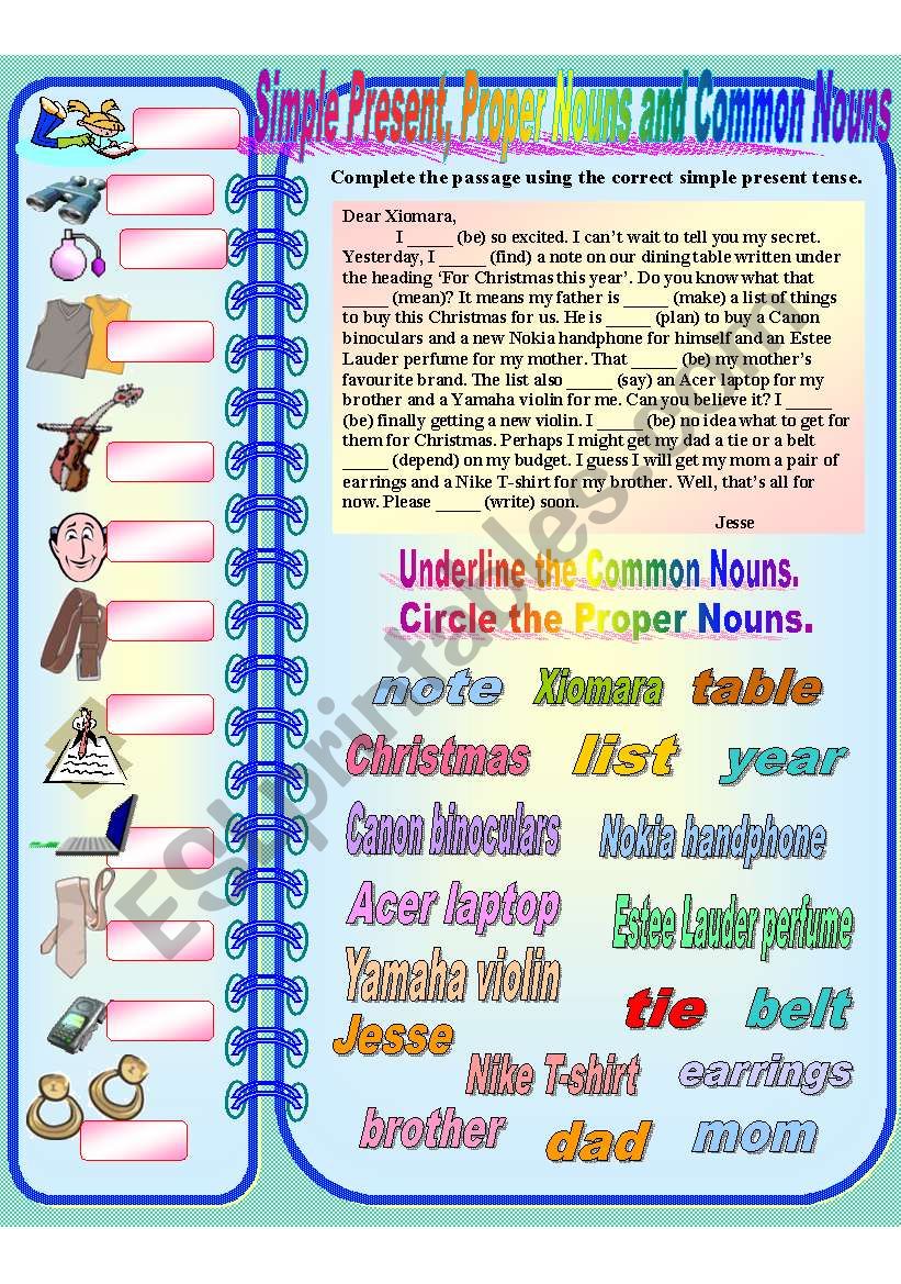 Simple Present, Common and Proper Nouns **fully editable