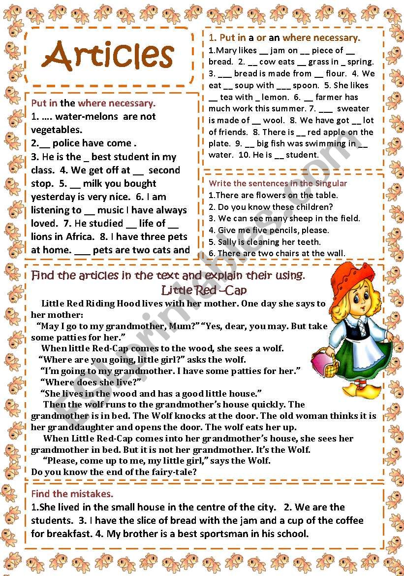 Articles worksheet