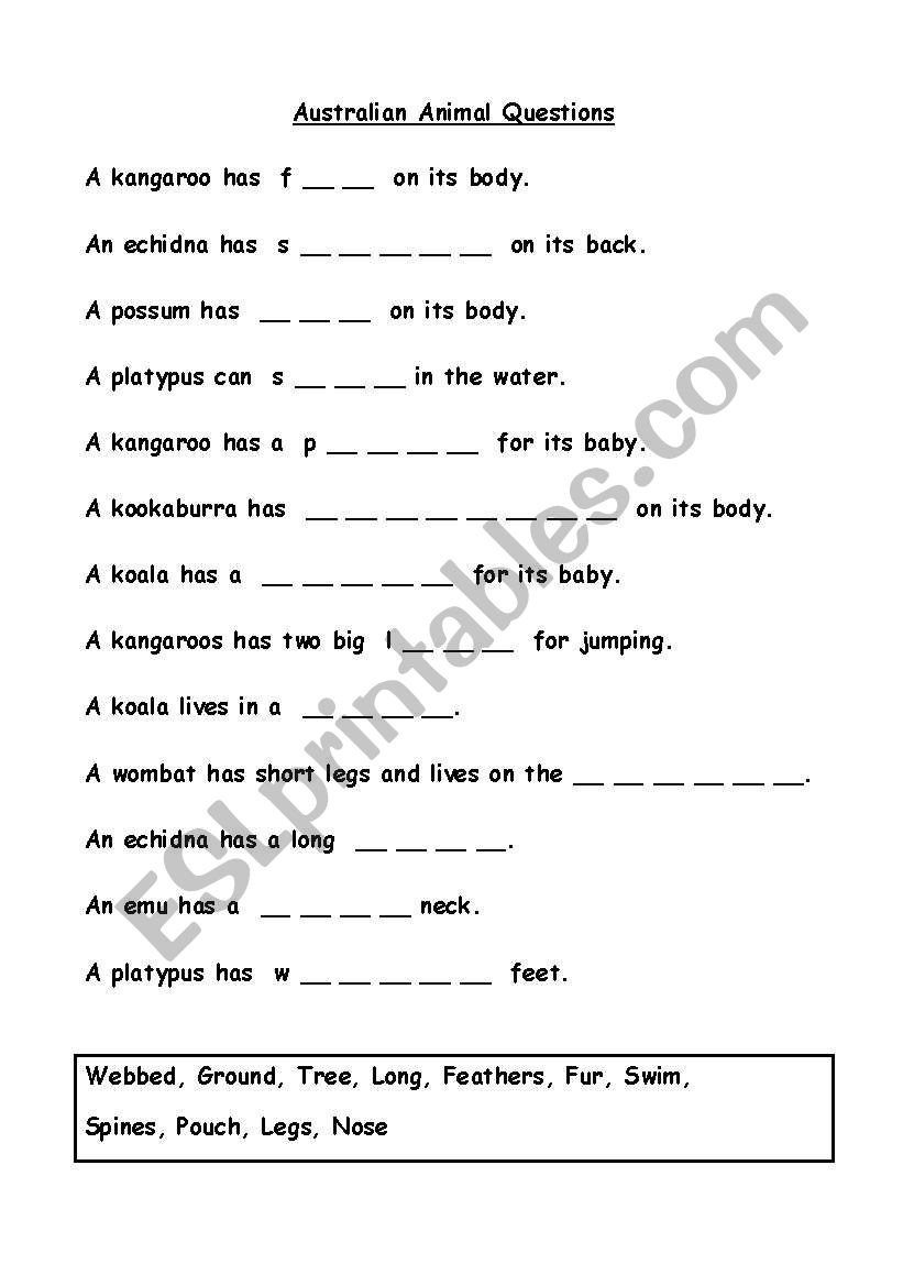 Australian Animals worksheet