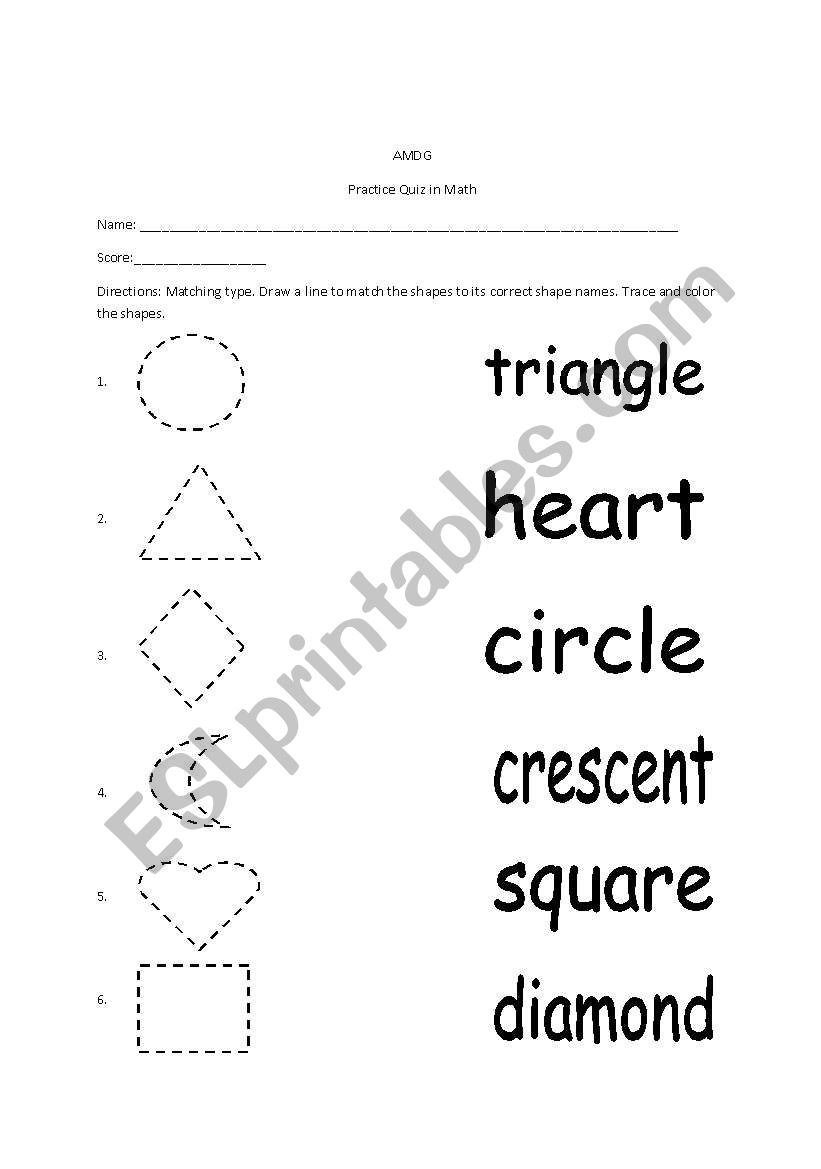 Shapes and Shape Names worksheet