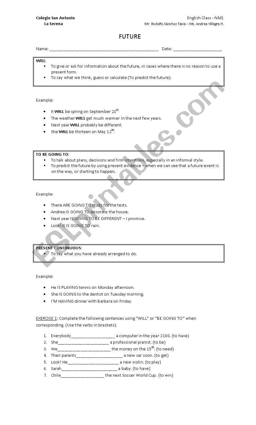 Worksheet - Future Tenses worksheet