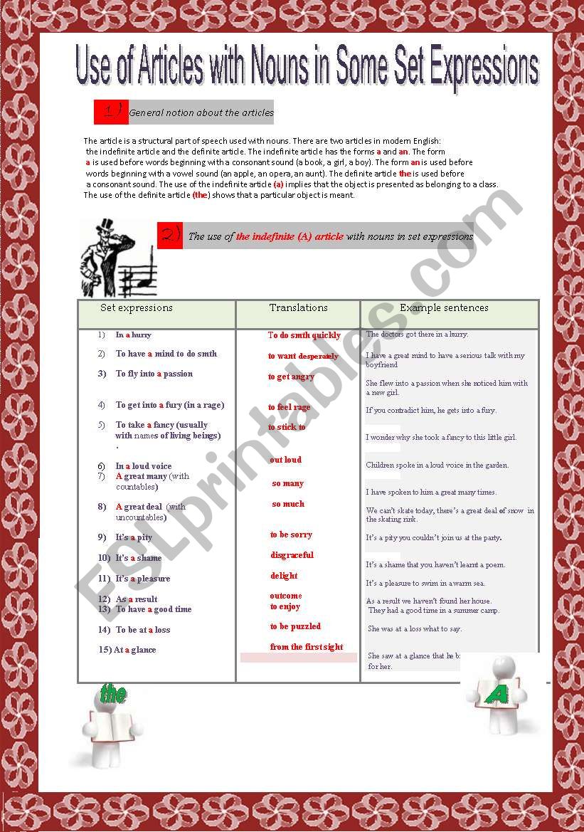 Use of ArticlesWith Nouns in Some Set Expressions