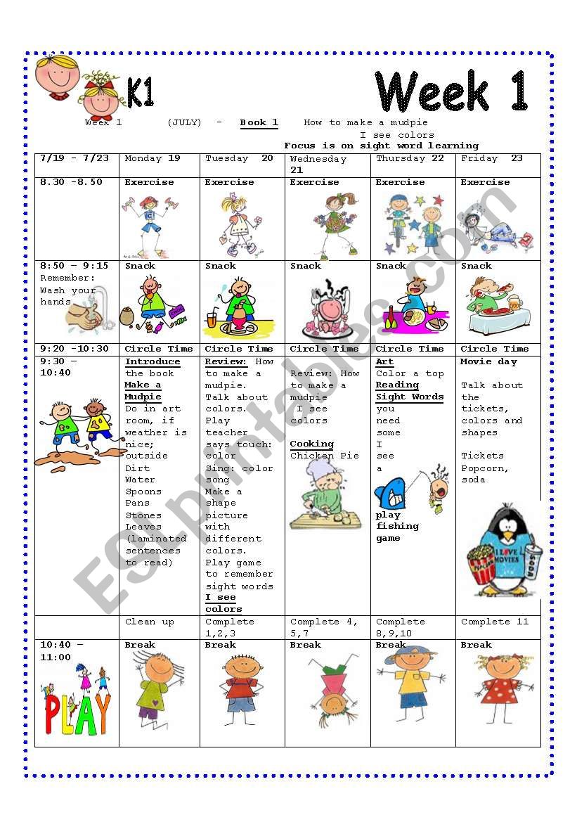 week-1-lesson-plan-for-summer-camp-esl-worksheet-by-annyj