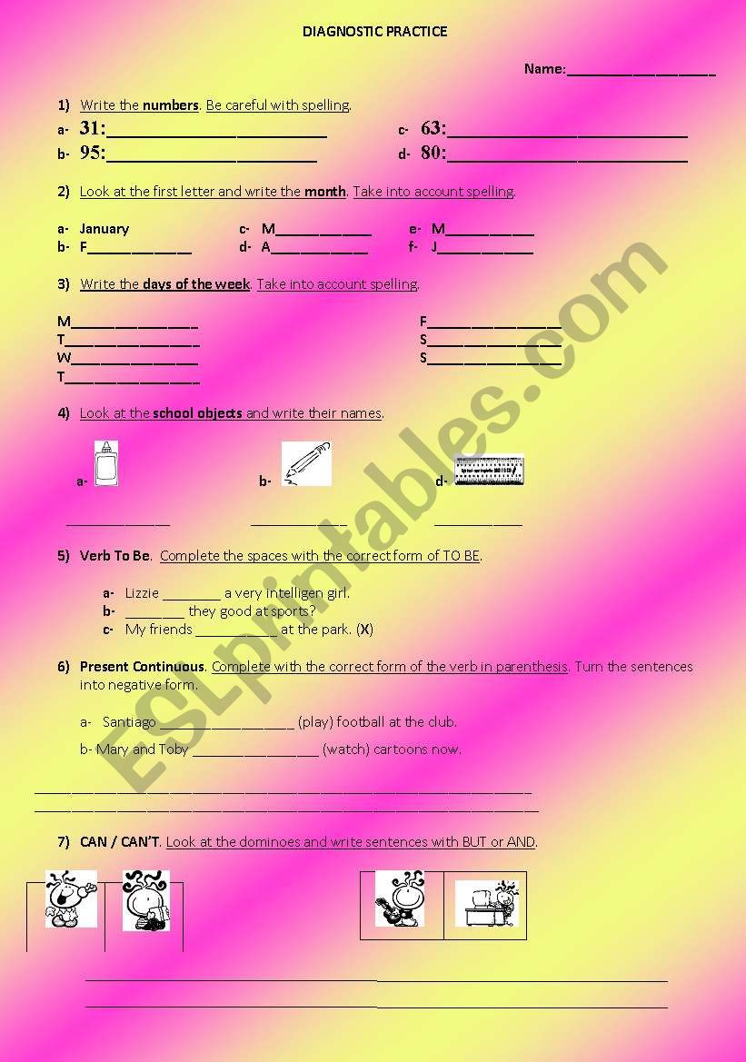 Diagnostic worksheet