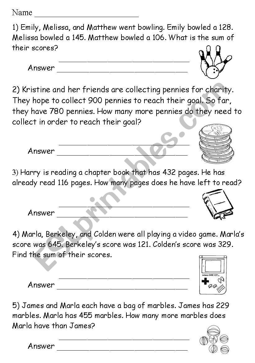 worksheet of math word problems