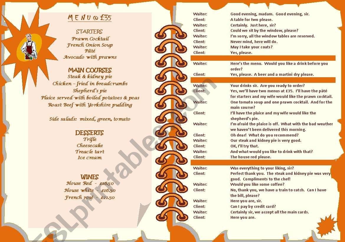 MENU & DIALOGUE worksheet