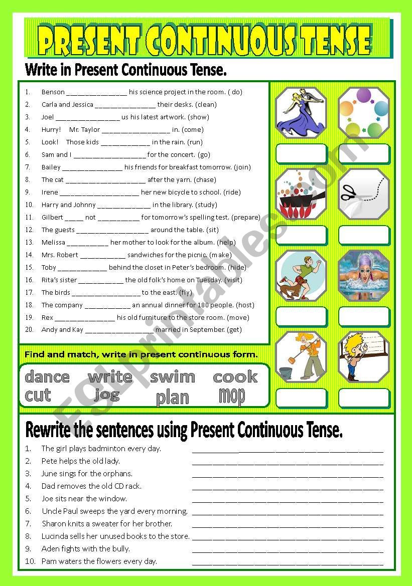 Present Continuous Tense ESL Worksheet By Shusu euphe