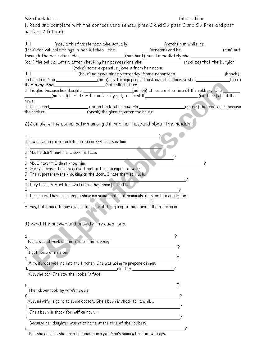 mixed verb tenses worksheet