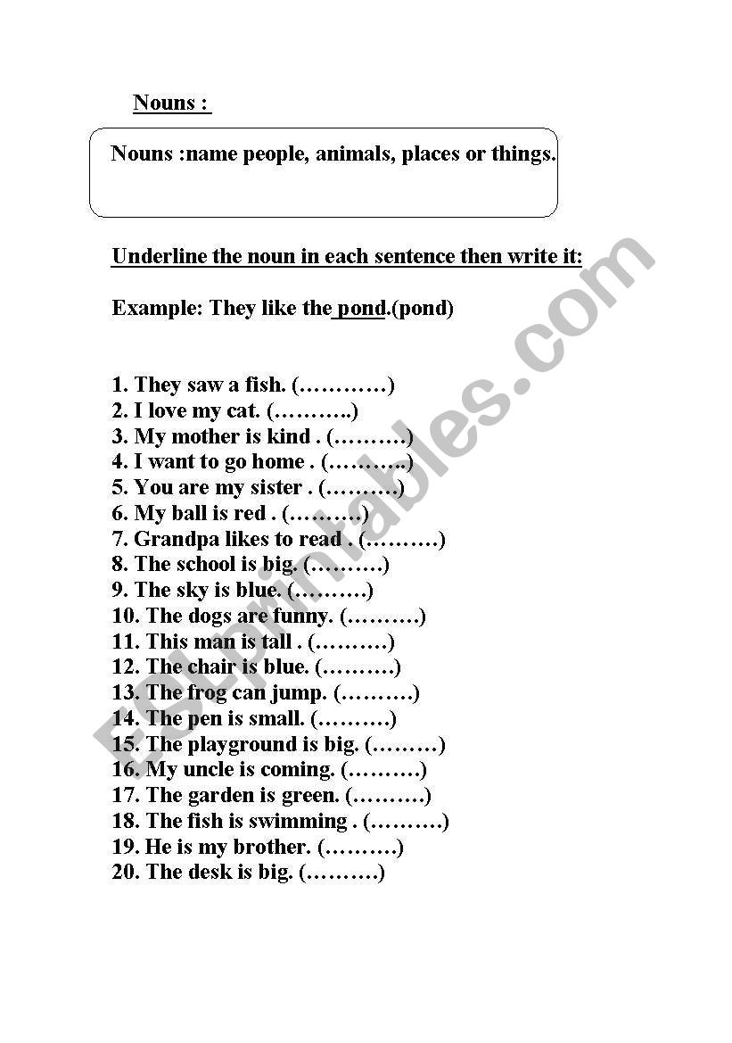 nouns worksheet