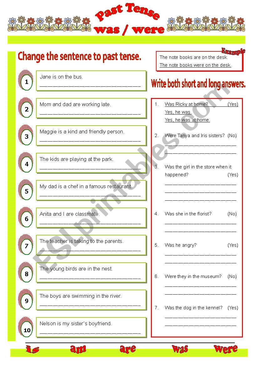 Past Tense - Was / Were worksheet