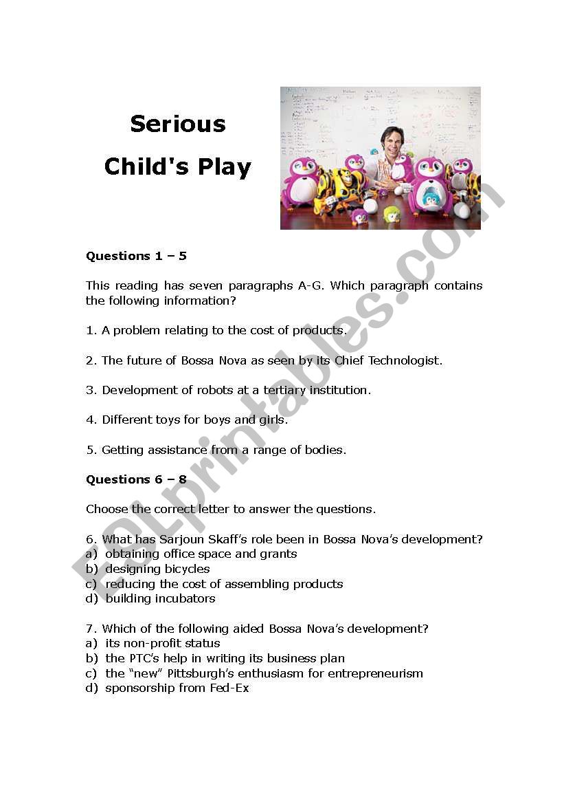 Serious Childs Play worksheet