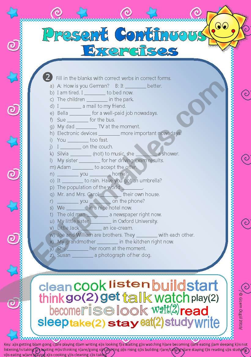 Present Continuous-Exercises worksheet