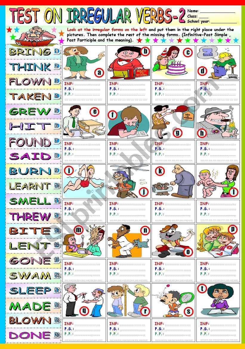 TEST ON IRREGULAR VERBS - 2 (B&W VERSION+KEY INCLUDED)