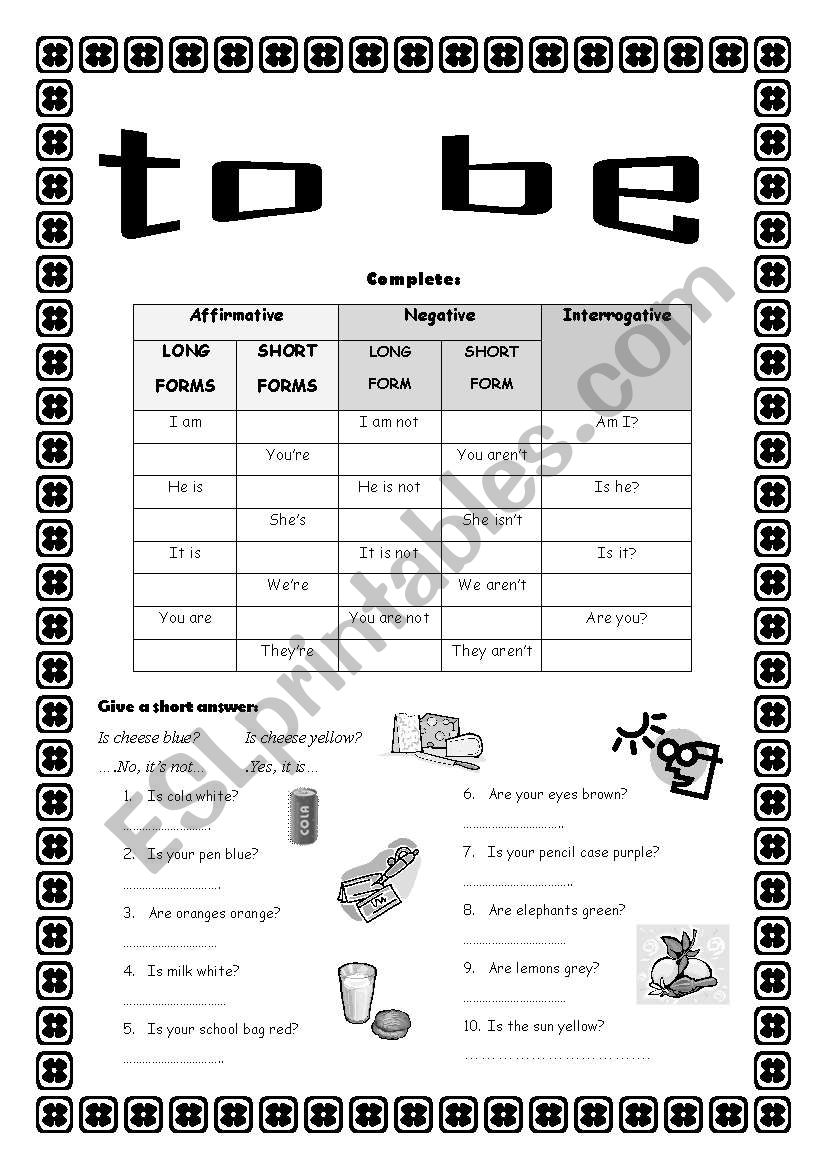 to be - exercises worksheet