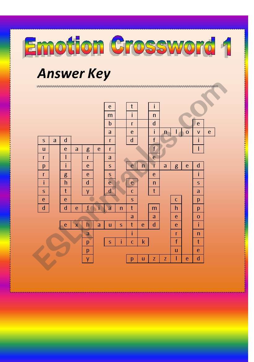 Answer Key of Emotion Crossword1