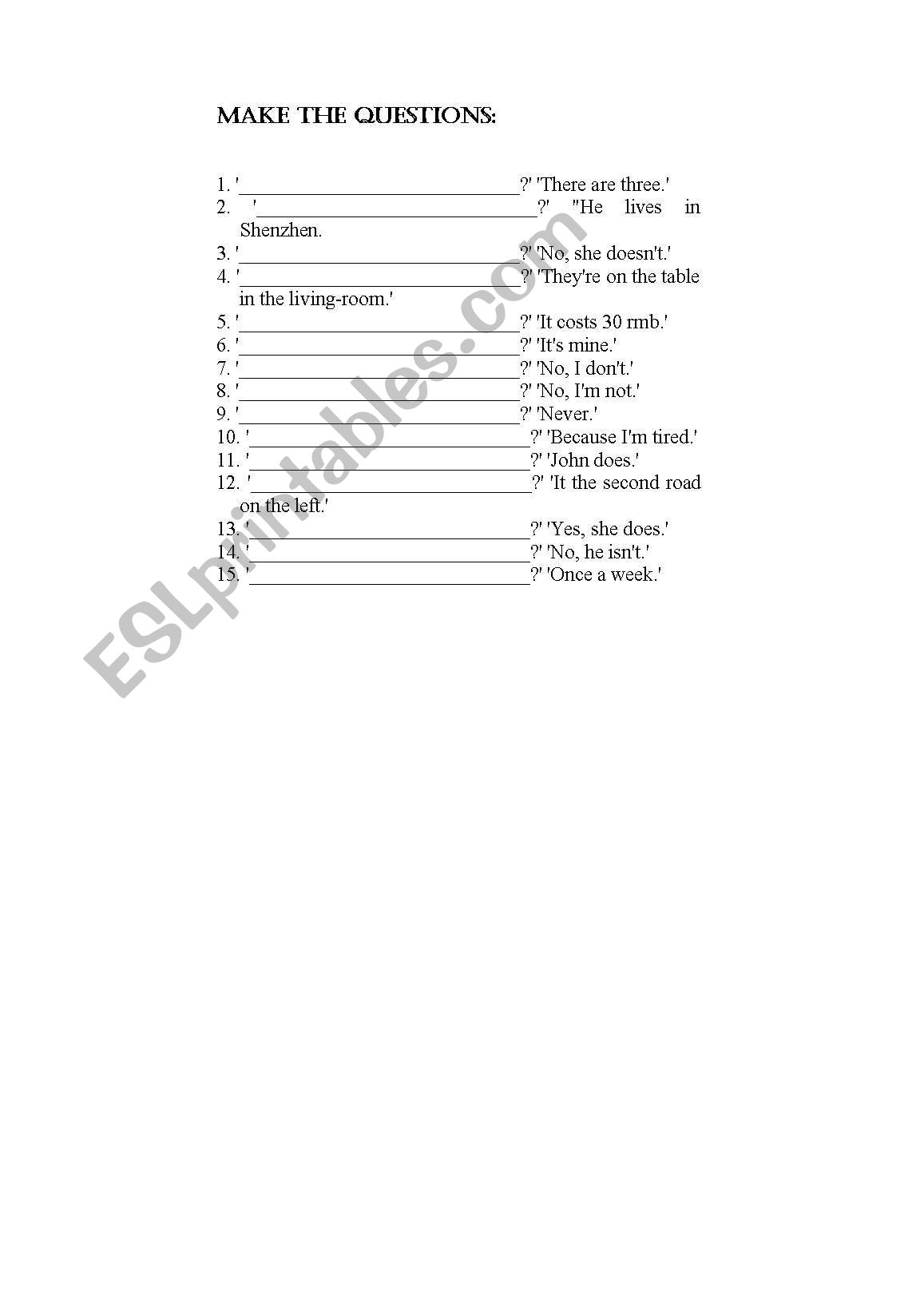 Make the questions worksheet