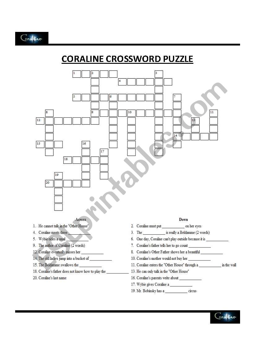 Coraline Movie Crossword Puzzle