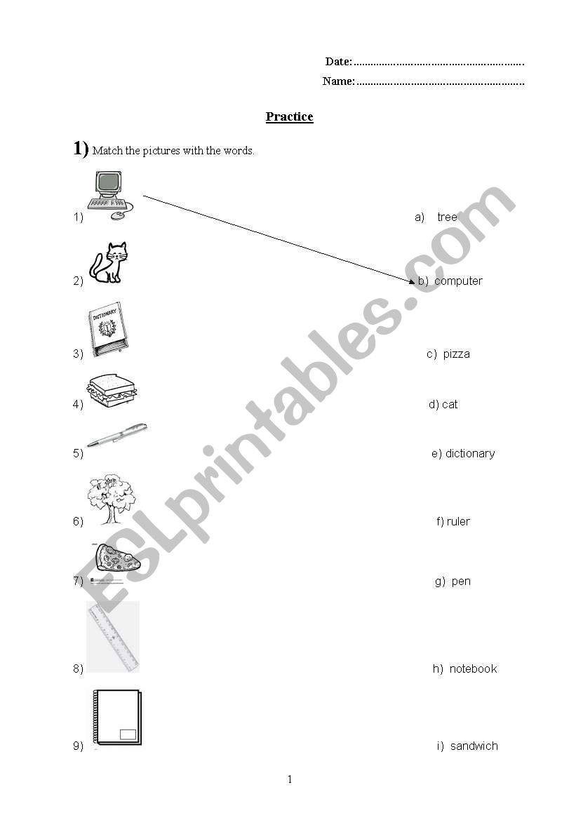 everyday and school objects worksheet