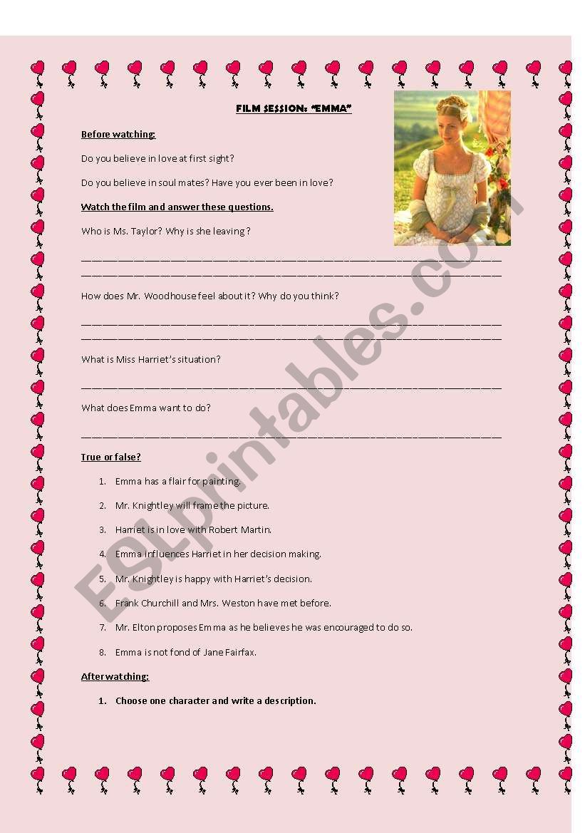 film Emma worksheet