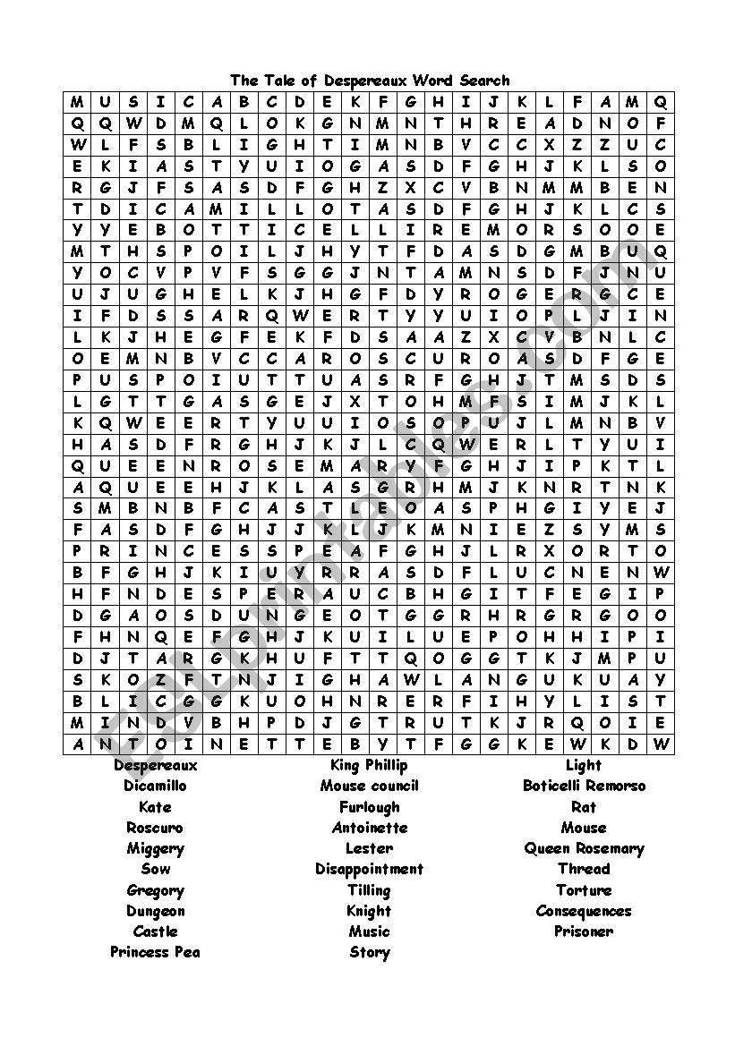 The Tale of Desperaux Wordsearch
