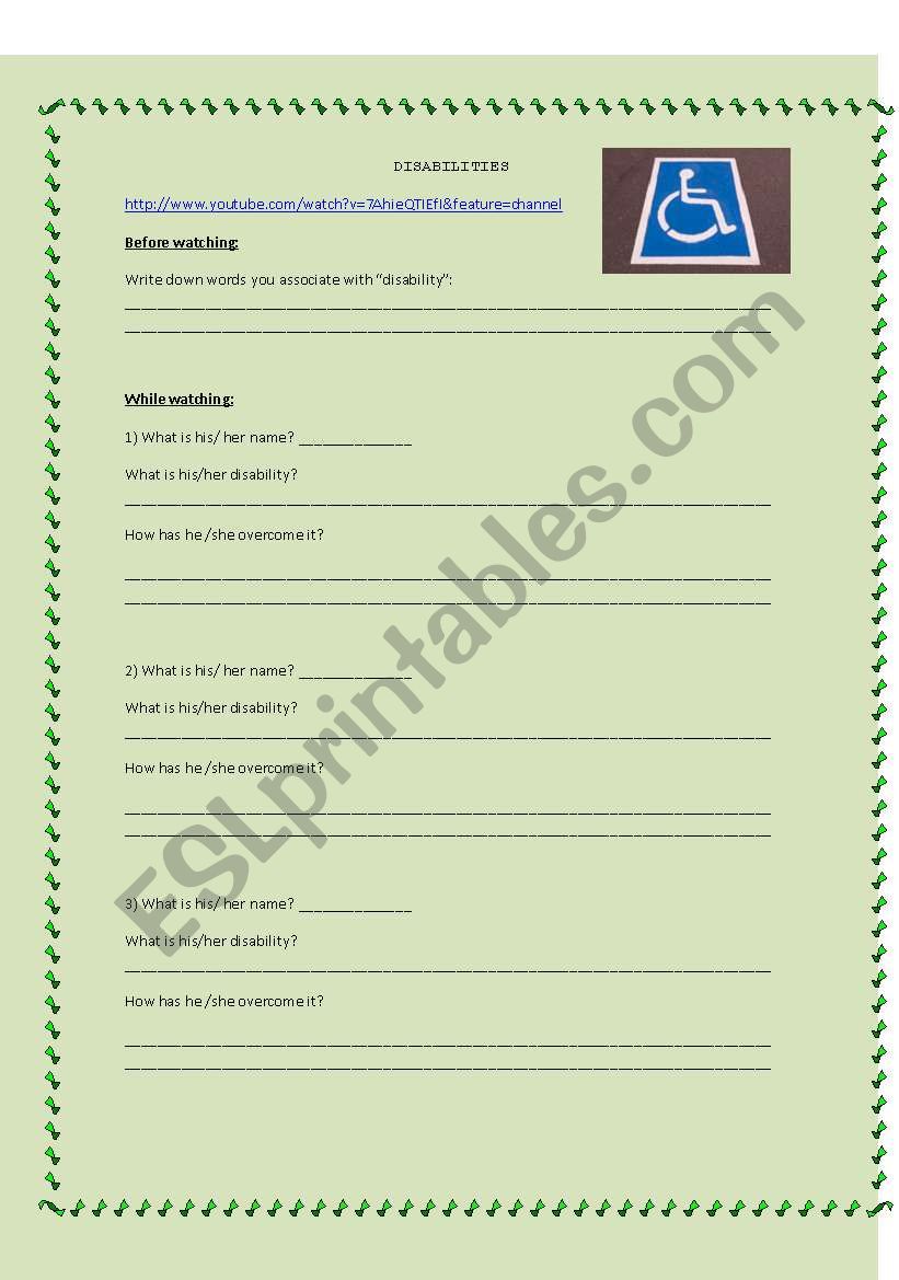 disability video worksheet