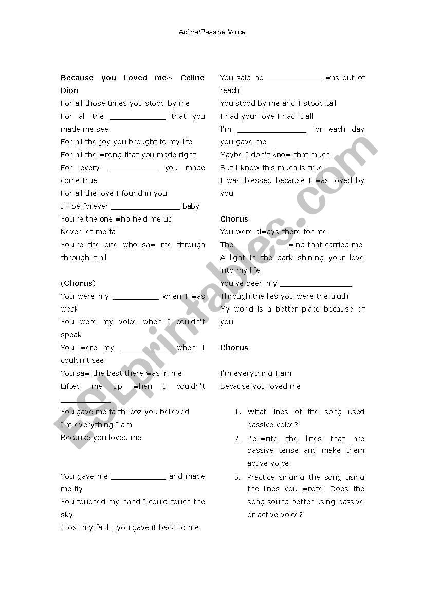 Using Active/Passive Voice worksheet