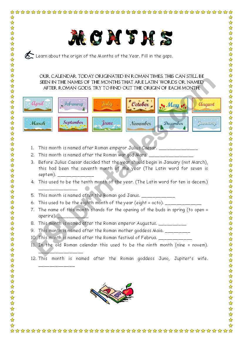 Months and days of the week worksheet