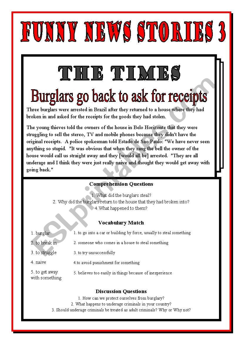 Funny News Stories 3 - Burglars Return for Receipts 