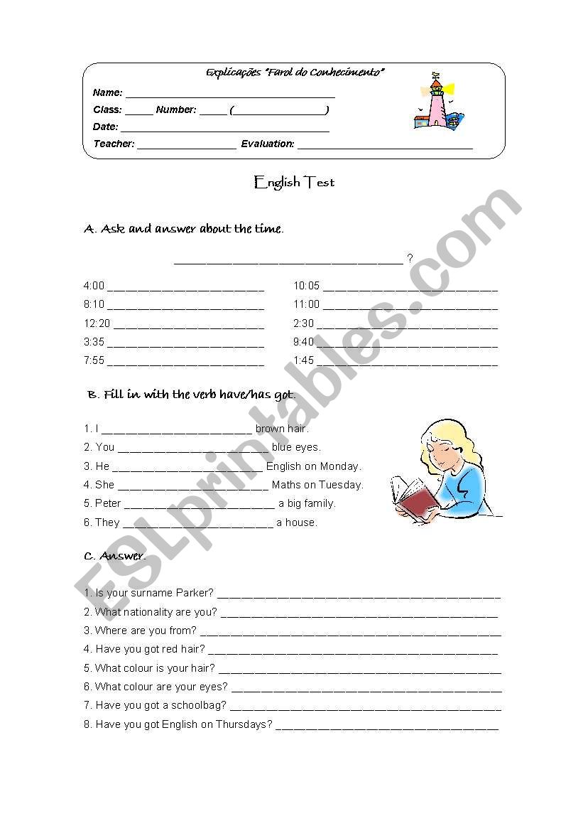 English Test - 5th Grade worksheet