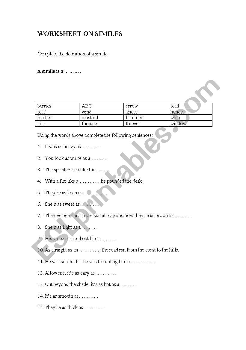 SIMILES worksheet