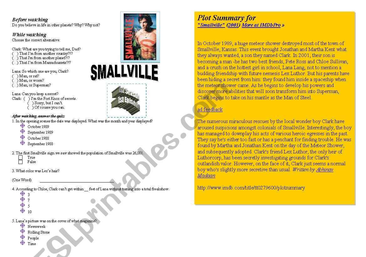 ACTIVITY ABOUT THE SERIES SMALLVILLE - FIRST SEASON - FIRST EPISODE