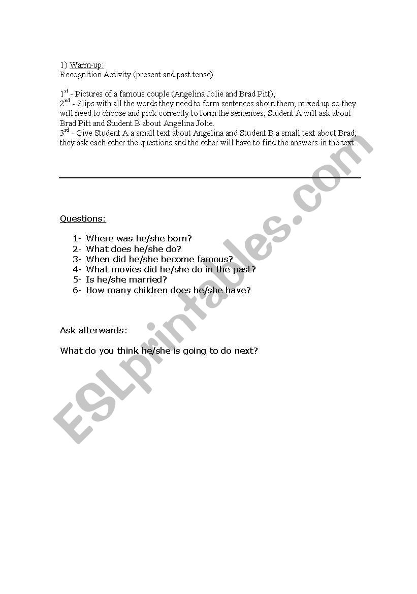 Recognition Activity worksheet